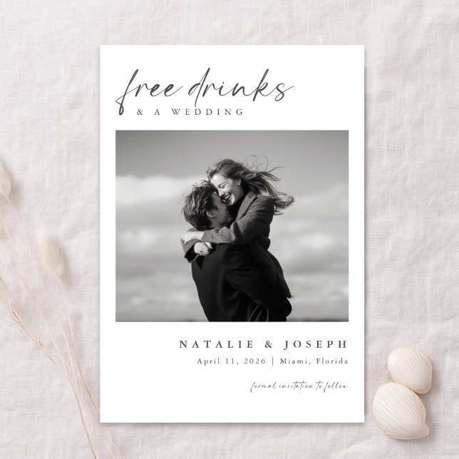 Reserva La Fecha Free Drinks | Minimalist Romantic Photo Wedding (Subido por el creador)