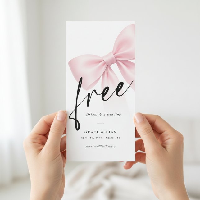 Reserva La Fecha Free Drinks Pink Bow Modern Wedding Save the Date (Subido por el creador)