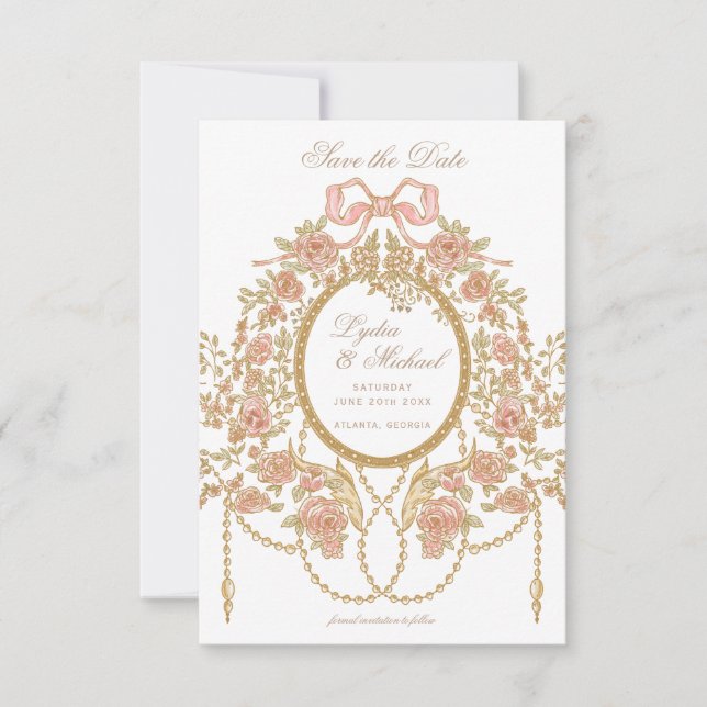 Reserva La Fecha French Rococo Rose Monogram Wedding (Anverso)