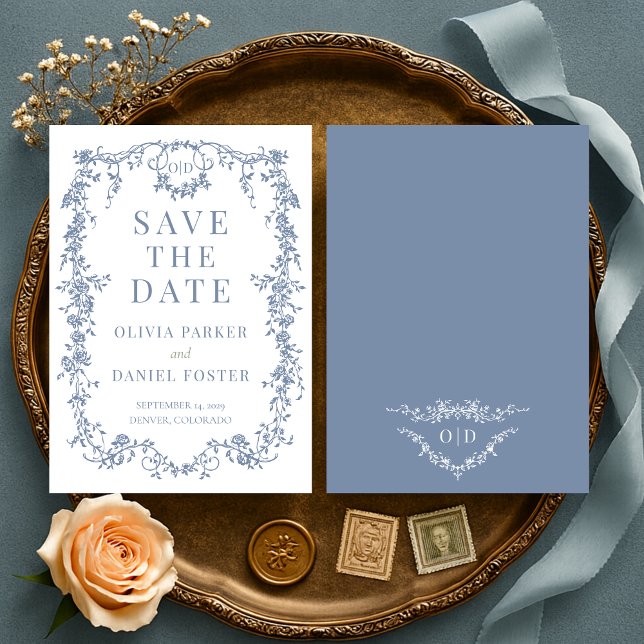 Reserva La Fecha French Victorian Dusty Blue Wedding Save the Date (Subido por el creador)