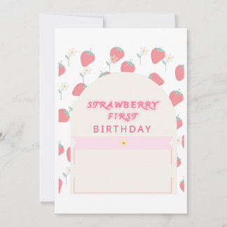 Reserva La Fecha Fresa Primer Fiesta de cumpleaños Primera invitaci