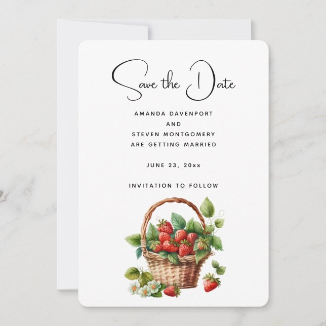 Reserva La Fecha Fresas frescas en una canasta de mimbre (Anverso)