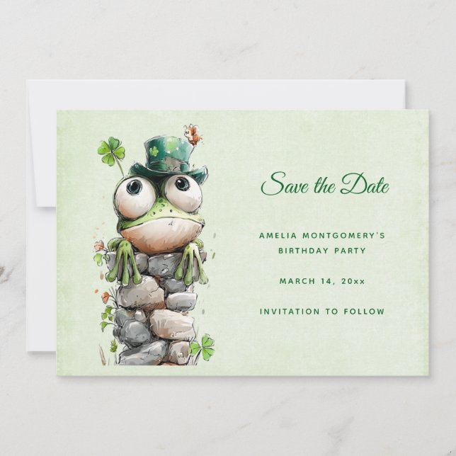 Reserva La Fecha Frog with Green Hat and Shamrock Cute (Anverso)