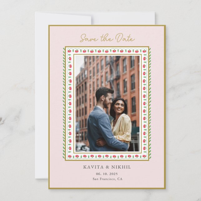 Reserva La Fecha Frontera de flores en acuarela Foto Guarde la Fech (Anverso)