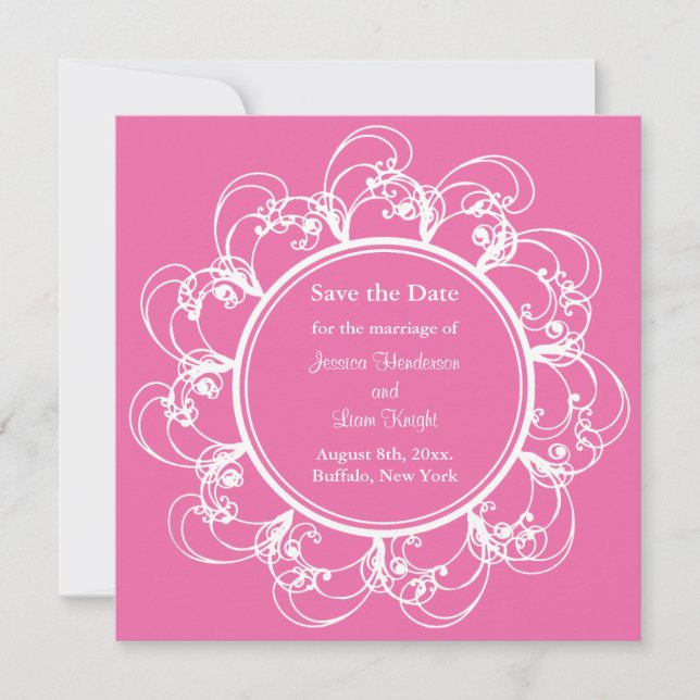 Reserva La Fecha Fuchsia Fancy Floral Save the Date (Anverso)