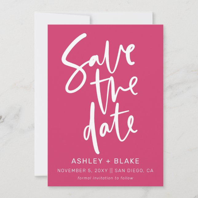 Reserva La Fecha Fuchsia Handwrin Modern Save the Date (Anverso)