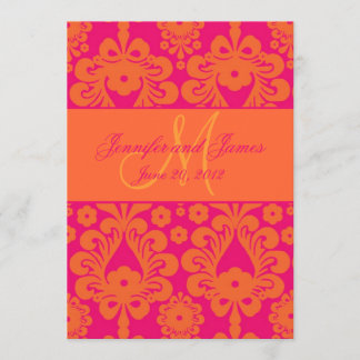 Reserva La Fecha Fuchsia Naranja Damask Wedding Save the Date
