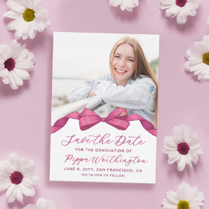 Reserva La Fecha Fuchsia Rosa Bow Photo Graduation Salva la fecha