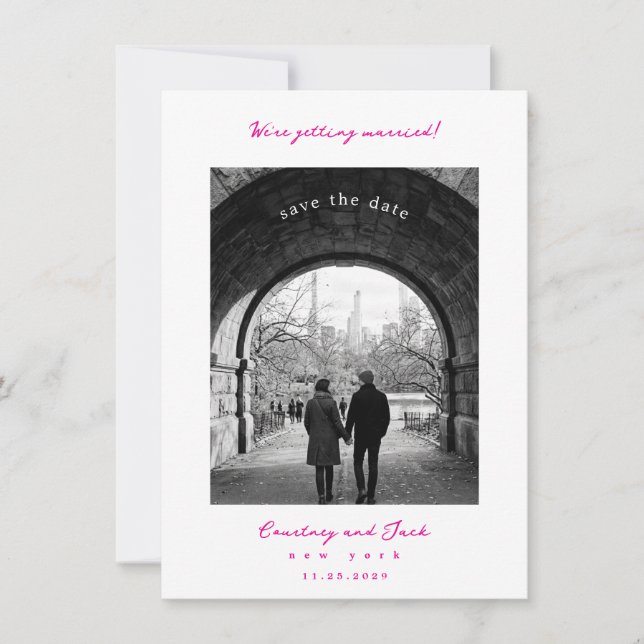 Reserva La Fecha Fuchsia Save The Date de boda (Anverso)