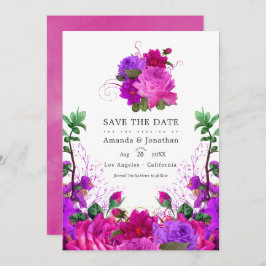 Reserva La Fecha Fuchsia vintage y Boda morado floral
