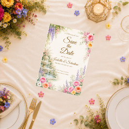 Reserva La Fecha Fuente de jardín romántico florece boda