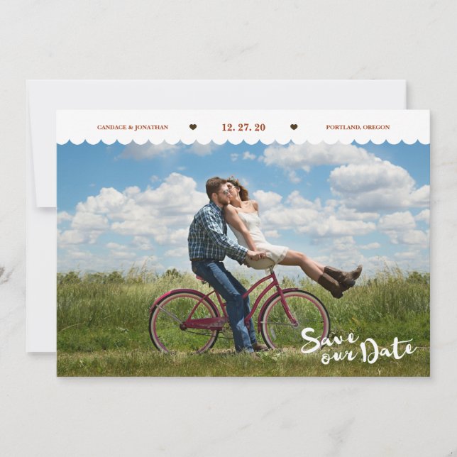 Reserva La Fecha Fun Polka Dots Brush Script Photo Save the Date (Anverso)