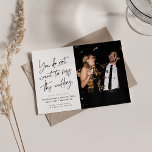 Reserva La Fecha Fun trendy foto en blanco negro de dos fotos<br><div class="desc">¡No quieres perderte a este boda! Prepárese a sus bodas invitados para que se lo pasen bien con esta divertida foto de dos fotos para guardar el diseño de la fecha. Con un texto de escritura de moda en negro sobre fondo blanco, esta fecha también incluye una foto en la...</div>