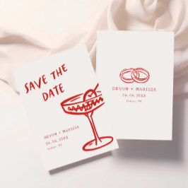 Reserva La Fecha Funky + Boda divertido Red Modern Retro Ilustrado