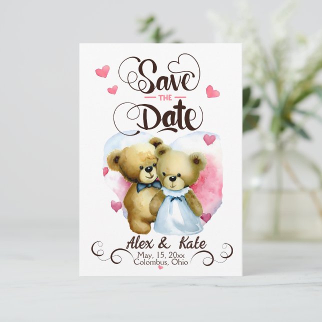 Reserva La Fecha Funny Bear Couple Boda (Anverso de pie)