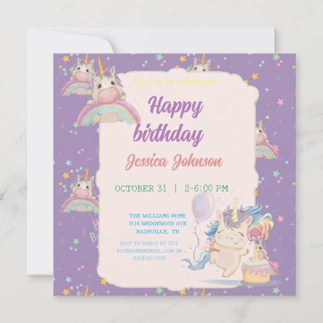Reserva La Fecha Funny Birthday Unicorn (Anverso)