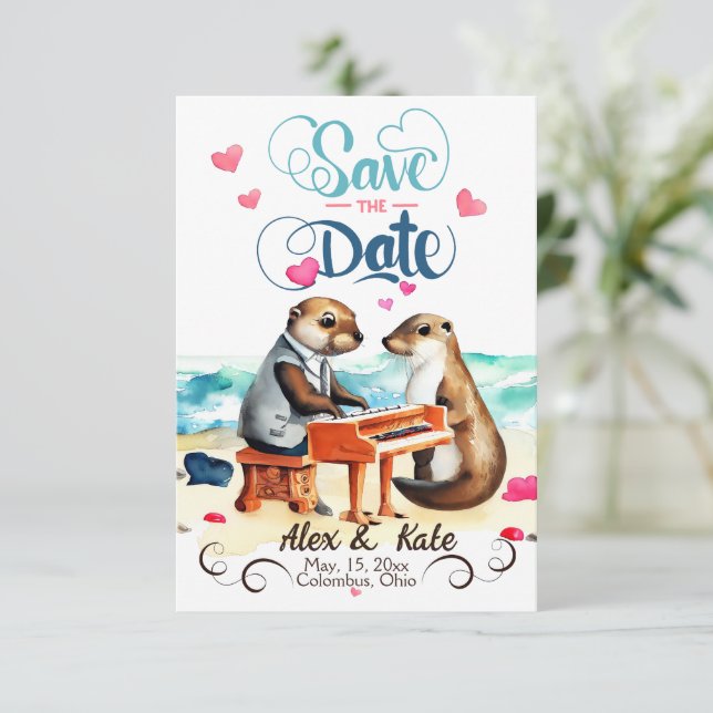 Reserva La Fecha Funny Couple Otters Boda (Anverso de pie)