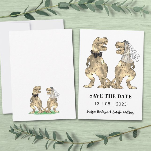 Reserva La Fecha Funny Dinosaur Boda (T-rex bride and groom funny dinosaur wedding save the date invitation )