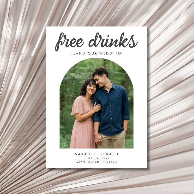Reserva La Fecha Funny Free Drinks Wedding Photo Save the Date (Funny Free Drinks Wedding Photo Save the Date)