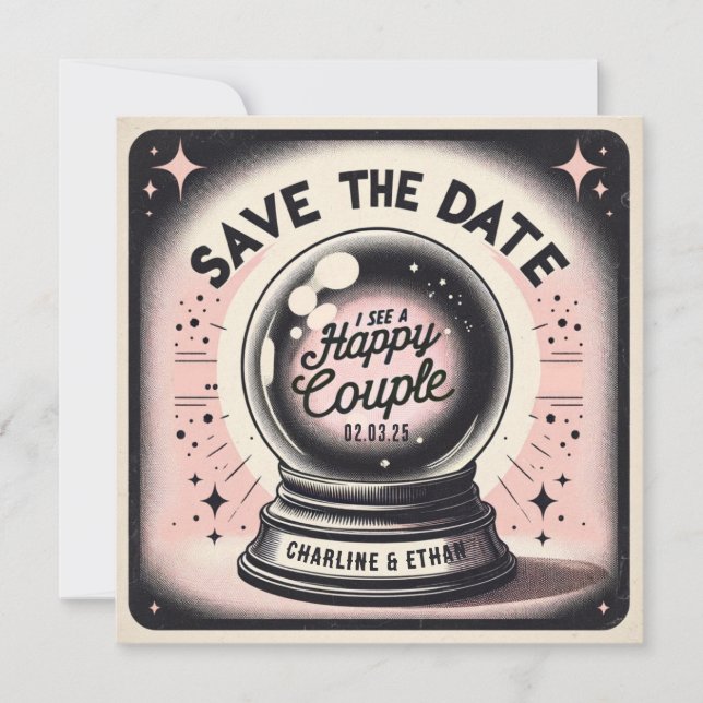 Reserva La Fecha Funny Magic Ball Pink black Save the date (Anverso)