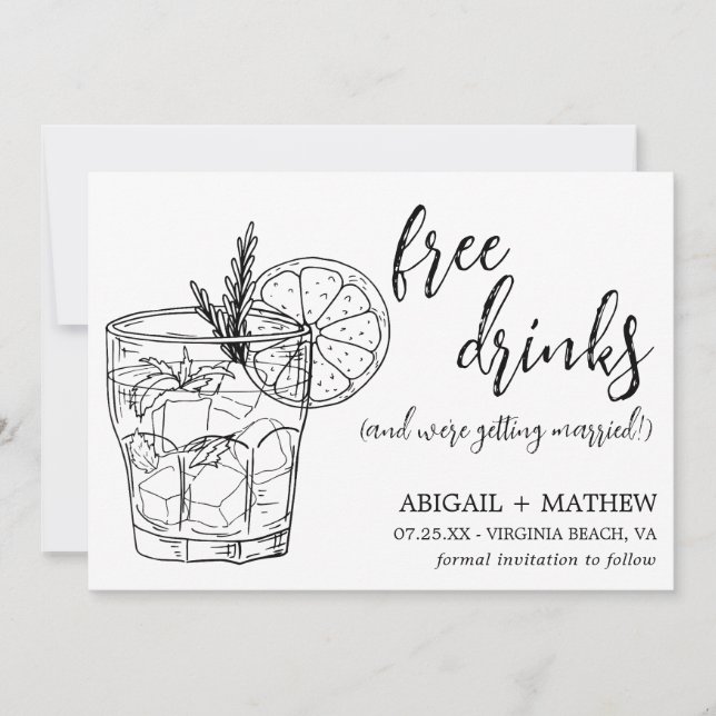 Reserva La Fecha Funny Modern Cocktail Sketch Trendy Photo Boda (Anverso)