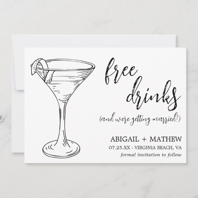 Reserva La Fecha Funny Modern Cocktail Sketch Trendy Photo Boda (Anverso)