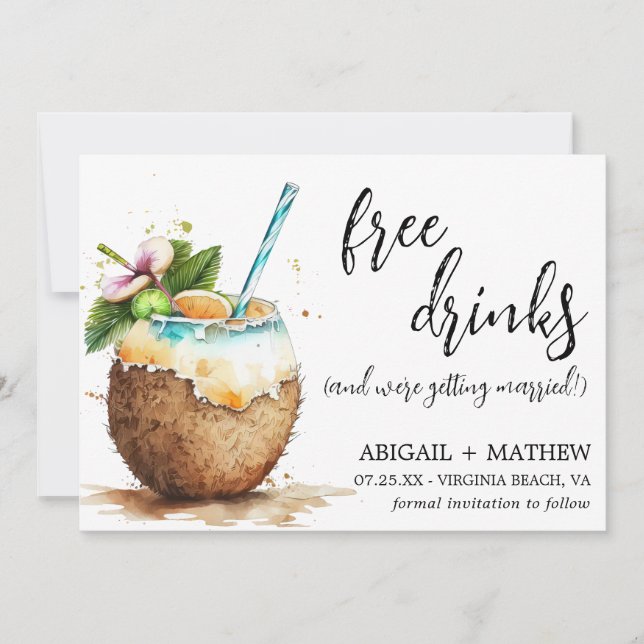 Reserva La Fecha Funny Tropical Coconut Cocktail Photo Boda (Anverso)