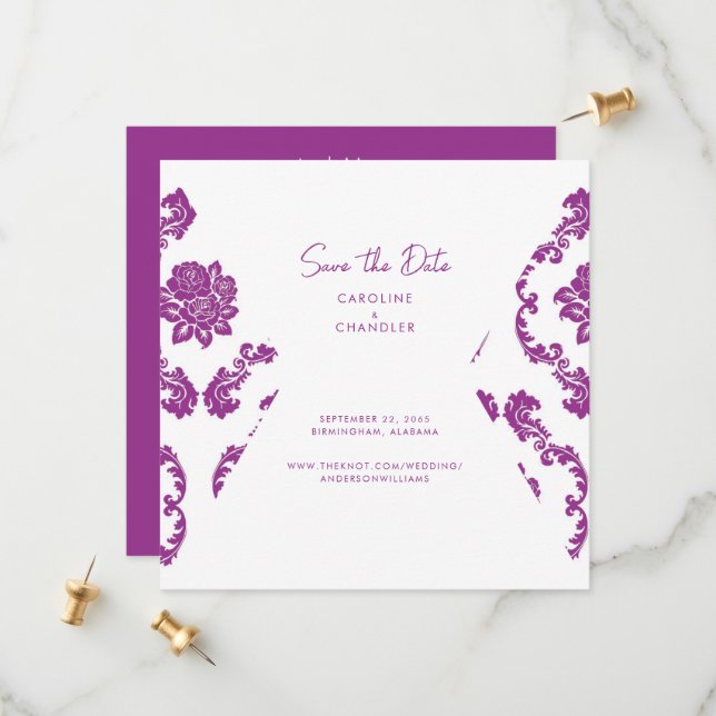 Reserva La Fecha Fushia Damask Fotos Wedding Save The Date (Anverso/Reverso In Situ)