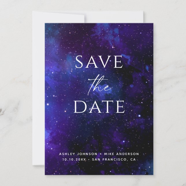 Reserva La Fecha Galaxy Planetarium Wedding | Space Starry Night  (Anverso)