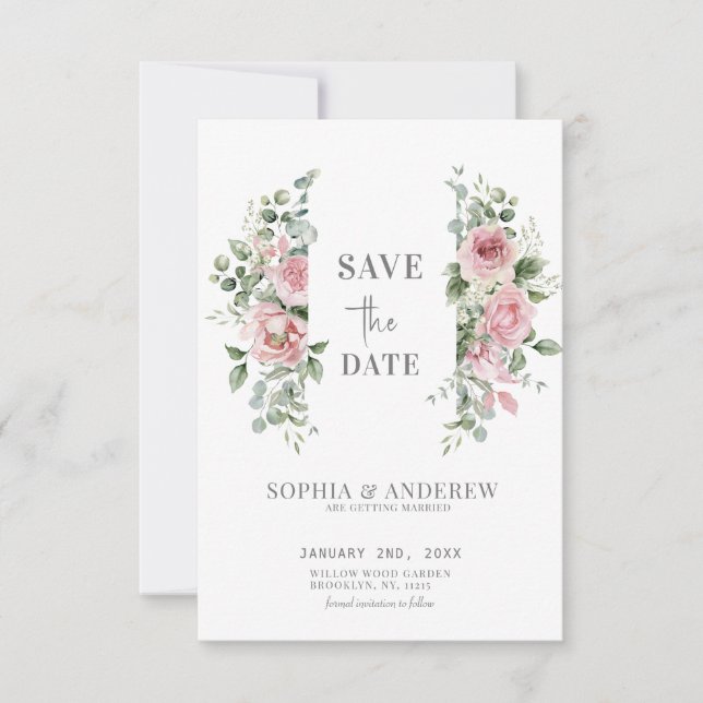 Reserva La Fecha Garden Love Pink Rose Peony Boda (Anverso)