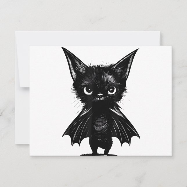 Reserva La Fecha Gatito Negro Grumpy De Halloween Con Traje De Bate (Anverso)