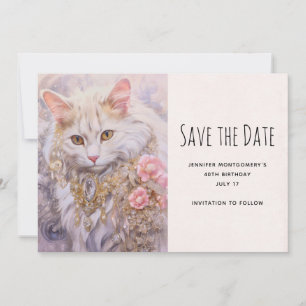 Reserva La Fecha Gato Blanco Elegante en Joyas de Oro y Diamantes