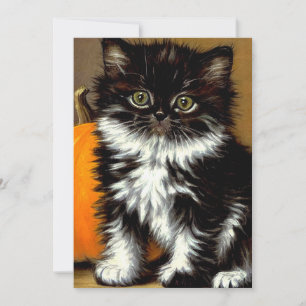 Reserva La Fecha Gato de Halloween vintage en blanco y negro