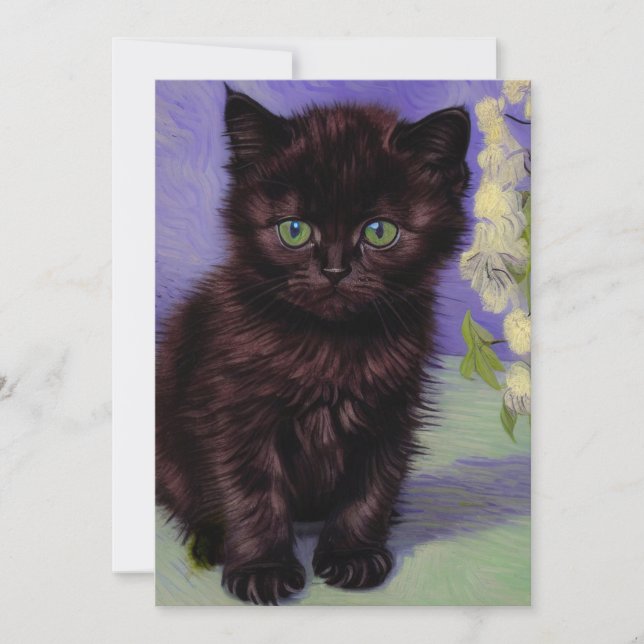 Reserva La Fecha Gato estilo Van Gogh con flores blancas (Anverso)