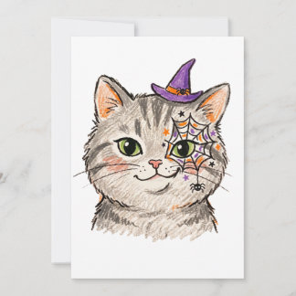 Reserva La Fecha Gato Gris Tabby Lindo de Halloween Pintura Facial