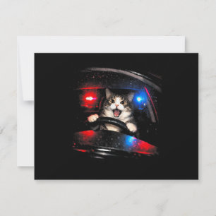 Reserva La Fecha Gato Policía Divertido Conduciendo Coche Meme Gato