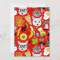 Gato y huevo en rojo