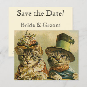 Reserva La Fecha Gatos Divertidos Victorianos Antiguos con Sombrero