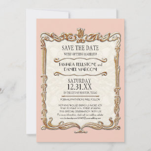Reserva La Fecha Gatsby Art Deco Nouveau Encaje Tulipán Falso Dorad