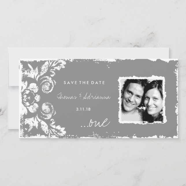 Reserva La Fecha GC | Green Grunge Damask Save the Date (Anverso)