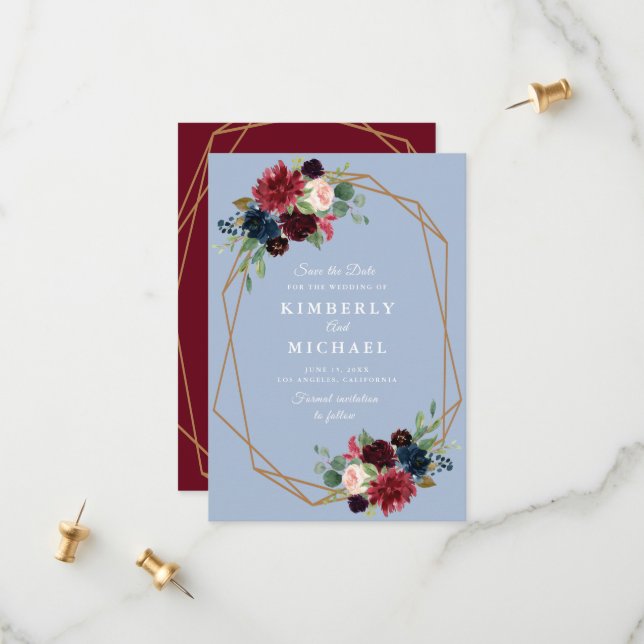 Reserva La Fecha geométrica azul polvoriento burdeos guardar la tar (Anverso/Reverso In Situ)