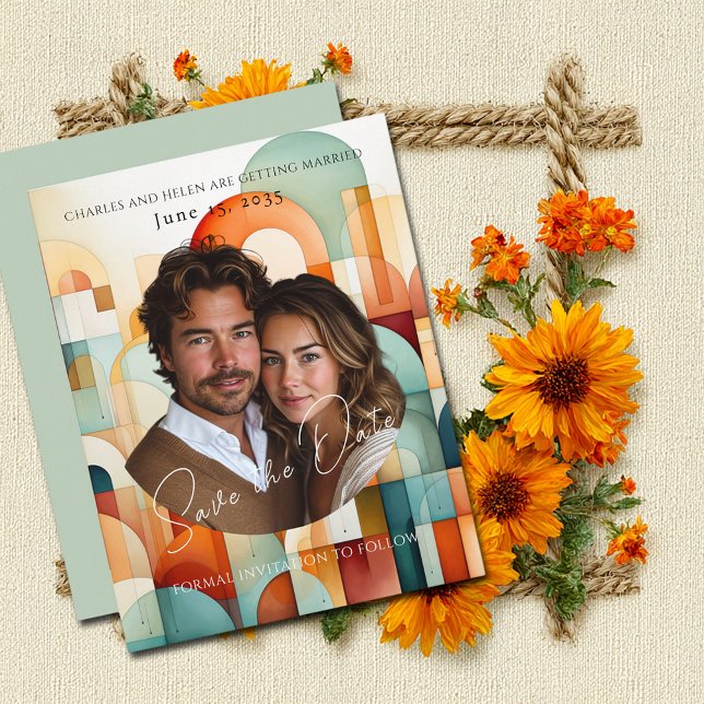 Reserva La Fecha Geométrica moderna Guardar la fecha, imán fotográf (Subido por el creador)