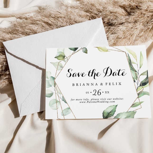 Reserva La Fecha Geométrico Elegante Boda horizontal de la vegetaci (Subido por el creador)