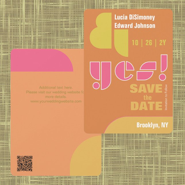 Reserva La Fecha ¡Geométrico moderno sí! Naranja Quemado Guardar la (Modern Sophisticated Burnt Orange Yes! Wedding Save the Date. Abstract Shapes. Geometric Typography.)
