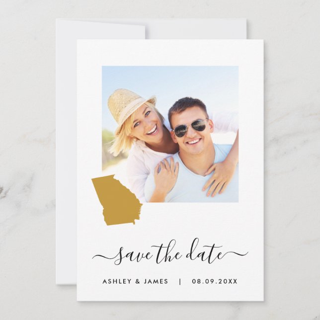 Reserva La Fecha Georgia Map Photo Wedding Save the Date Card (Anverso)