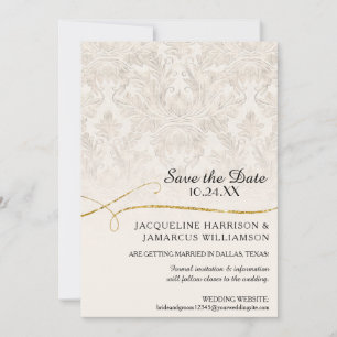 Reserva La Fecha Gilded Scroll Damask Marfil Dorado Save the Date