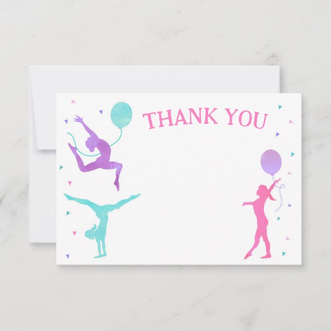 Reserva La Fecha Gimnasia Gimnast Birthday Party Gracias Cartas (Anverso)