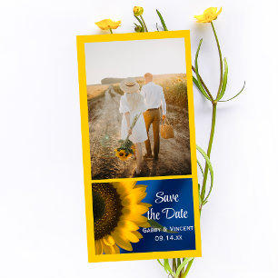 Reserva La Fecha Girasol amarillo en la boda azul salva la fecha