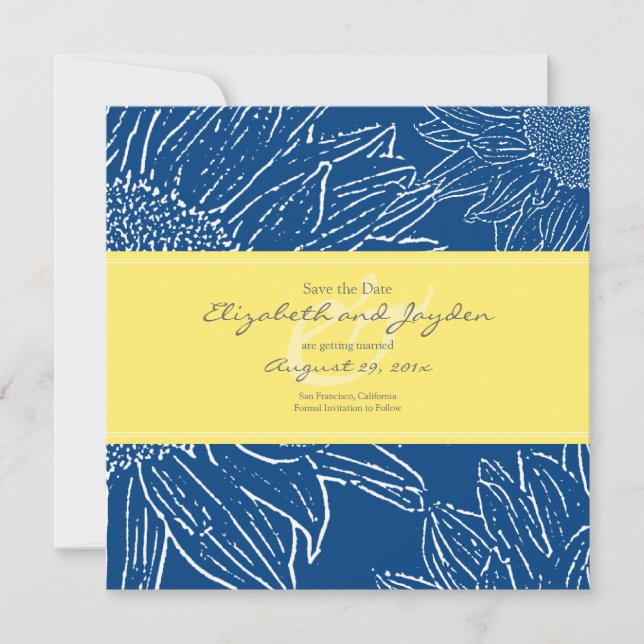 Reserva La Fecha Girasol con banda Guardar la fecha: Amarillo Navy (Anverso)