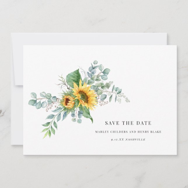Reserva La Fecha Girasol Elegante Acuarela Save the Date (Anverso)